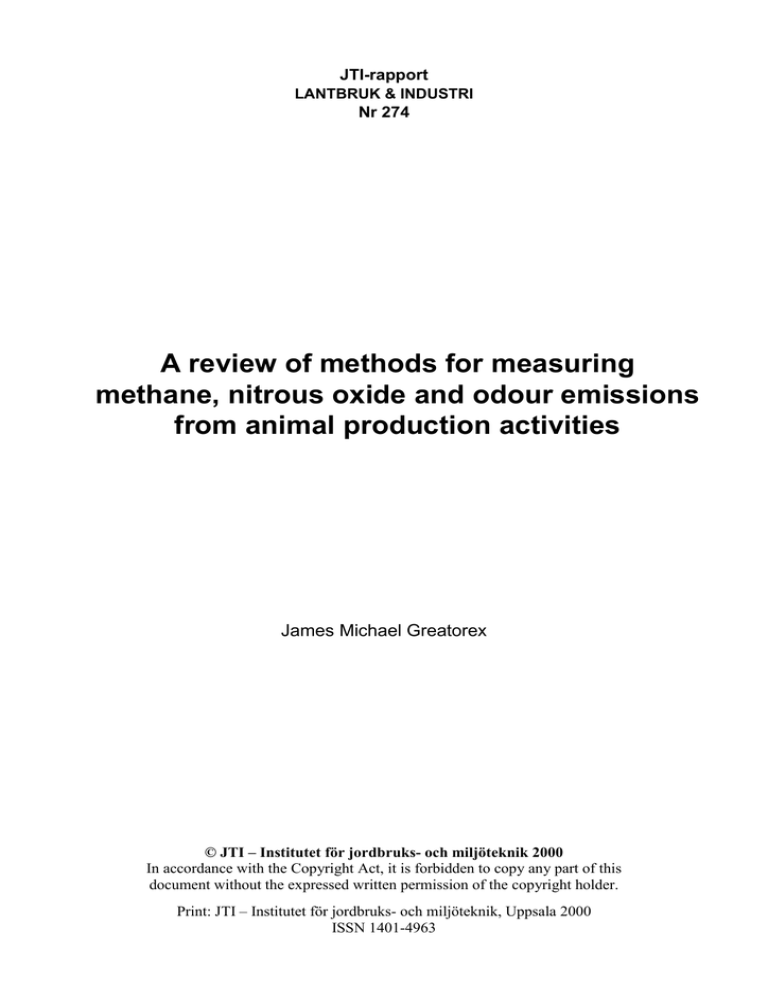 A review of methods for measuring from animal production activities A review of methods for measuring from animal production activities