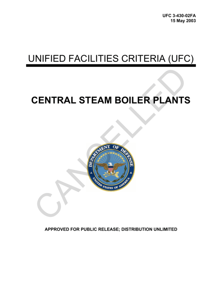 CANCELLED UNIFIED FACILITIES CRITERIA (UFC) CENTRAL STEAM BOILER PLANTS CANCELLED UNIFIED FACILITIES CRITERIA (UFC) CENTRAL STEAM BOILER PLANTS