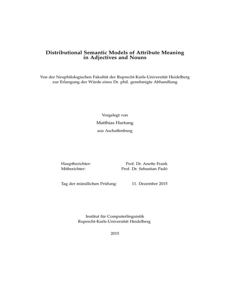 Distributional Semantic Models of Attribute Meaning in Adjectives and Nouns Distributional Semantic Models of Attribute Meaning in Adjectives and Nouns