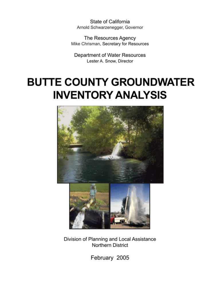 Butte County Groundwater Inventory (DWR 2005) Butte County Groundwater Inventory (DWR 2005)
