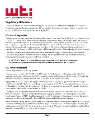 Regulatory Agency Statements Regulatory Agency Statements