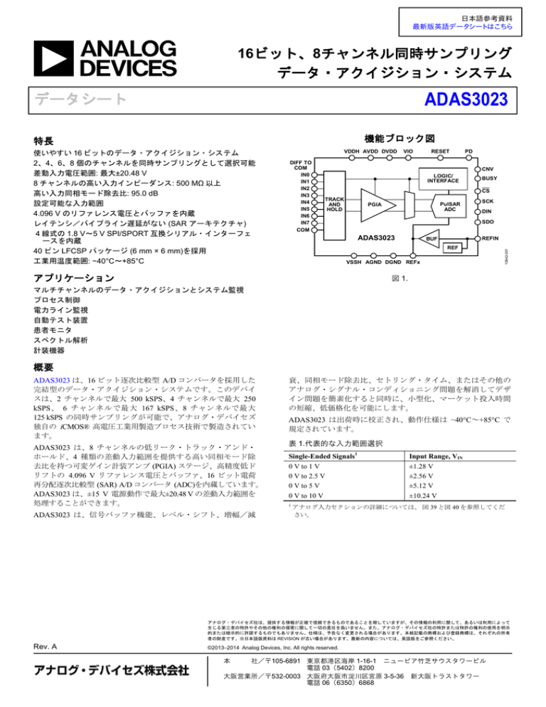 ADAS3023 データシート 16 データ・アクイジション・システム ADAS3023 データシート 16 データ・アクイジション・システム