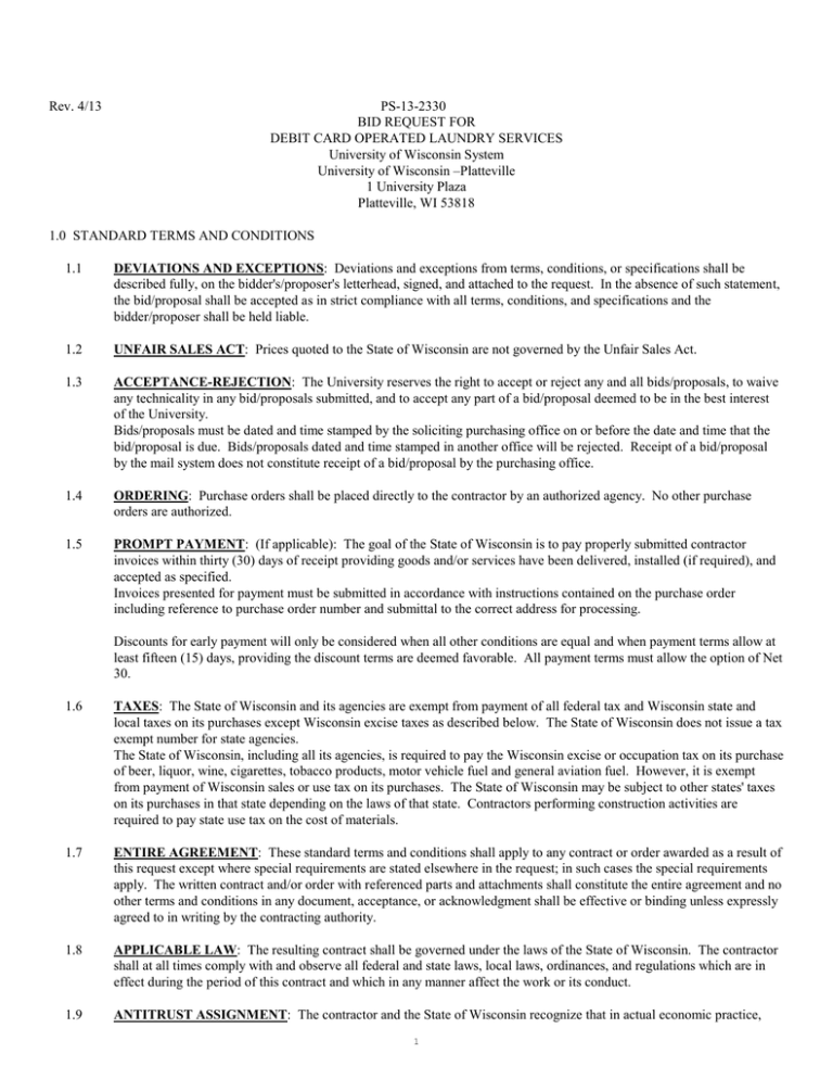 Rev. 4/13 PS-13-2330 BID REQUEST FOR Rev. 4/13 PS-13-2330 BID REQUEST FOR
