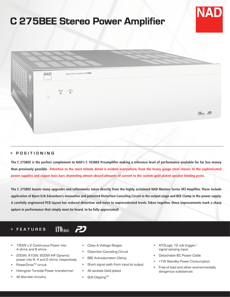 C 275BEE Stereo Power Amplifier C 275BEE Stereo Power Amplifier