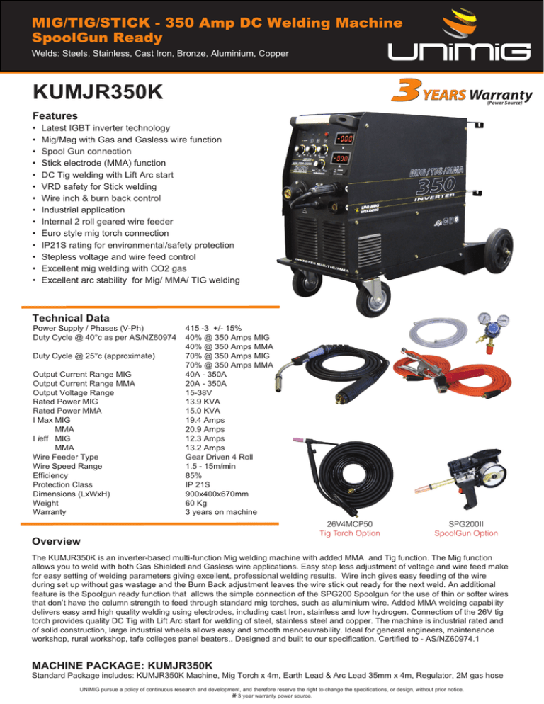 KUMJR350K Info sheet KUMJR350K Info sheet