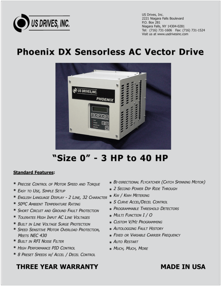 Phoenix DX Sensorless AC Vector Drive 3-40HP Phoenix DX Sensorless AC Vector Drive 3-40HP
