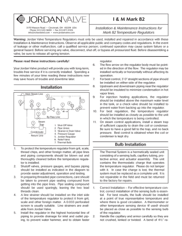 I & M Mark 82 Installation & Maintenance Instructions for I & M Mark 82 Installation & Maintenance Instructions for