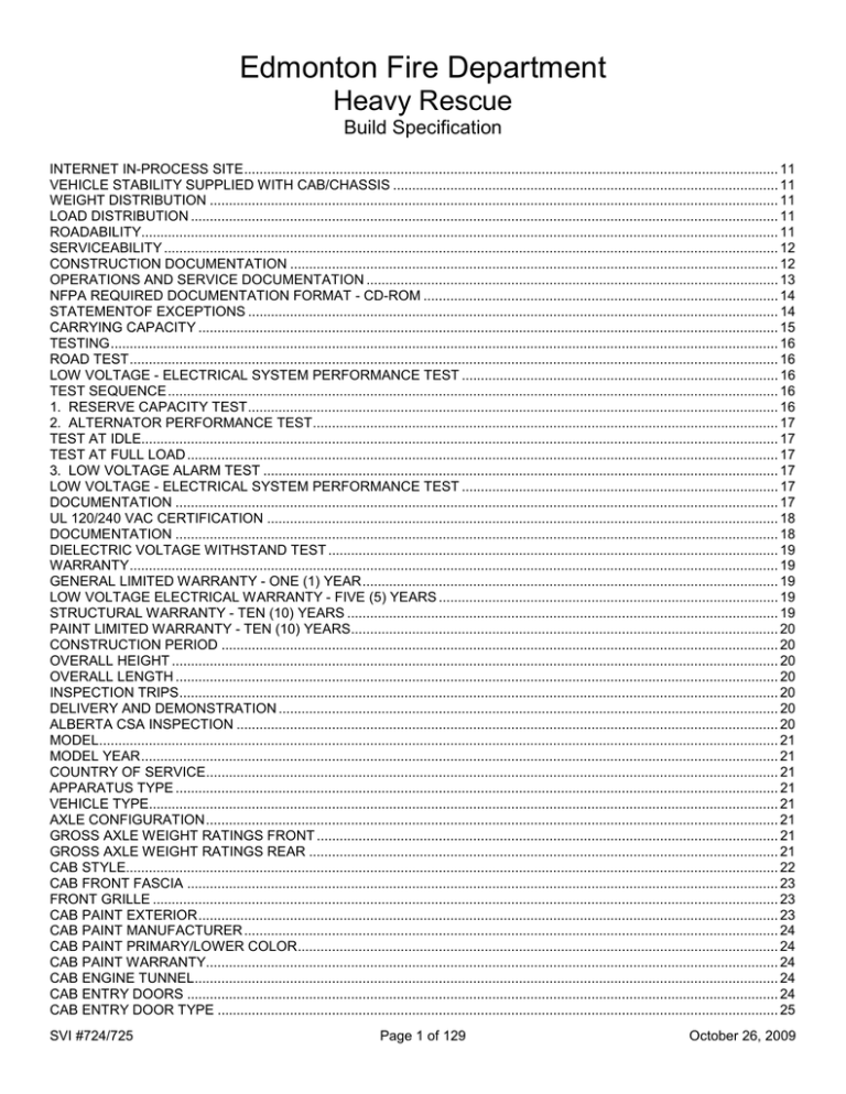 Edmonton Fire Department Heavy Rescue Build Specification Edmonton Fire Department Heavy Rescue Build Specification