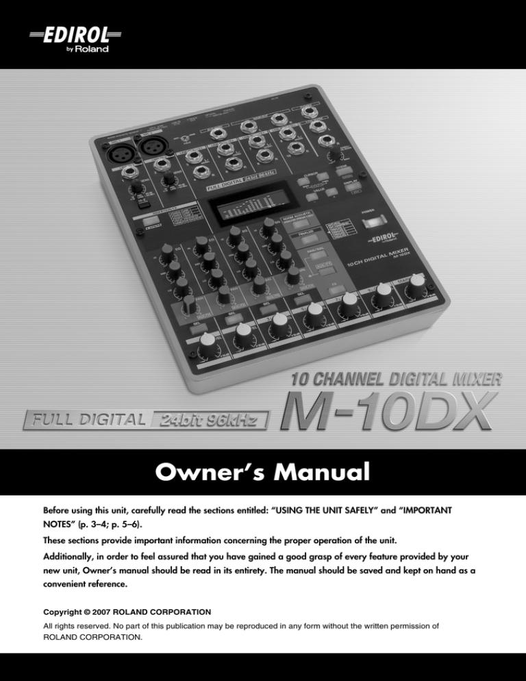 Roland M-10DX Owner's manual Roland M-10DX Owner's manual