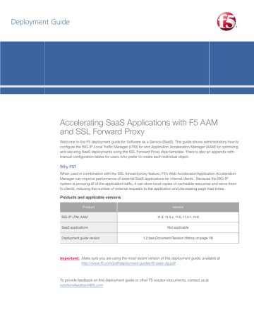 Accelerating SaaS Applications with F5 AAM and SSL Forward Proxy Deployment Guide Accelerating SaaS Applications with F5 AAM and SSL Forward Proxy Deployment Guide