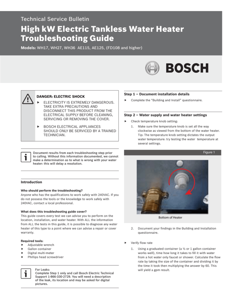 High kW Electric Tankless Water Heater Troubleshooting Guide Technical Service Bulletin Models: High kW Electric Tankless Water Heater Troubleshooting Guide Technical Service Bulletin Models:
