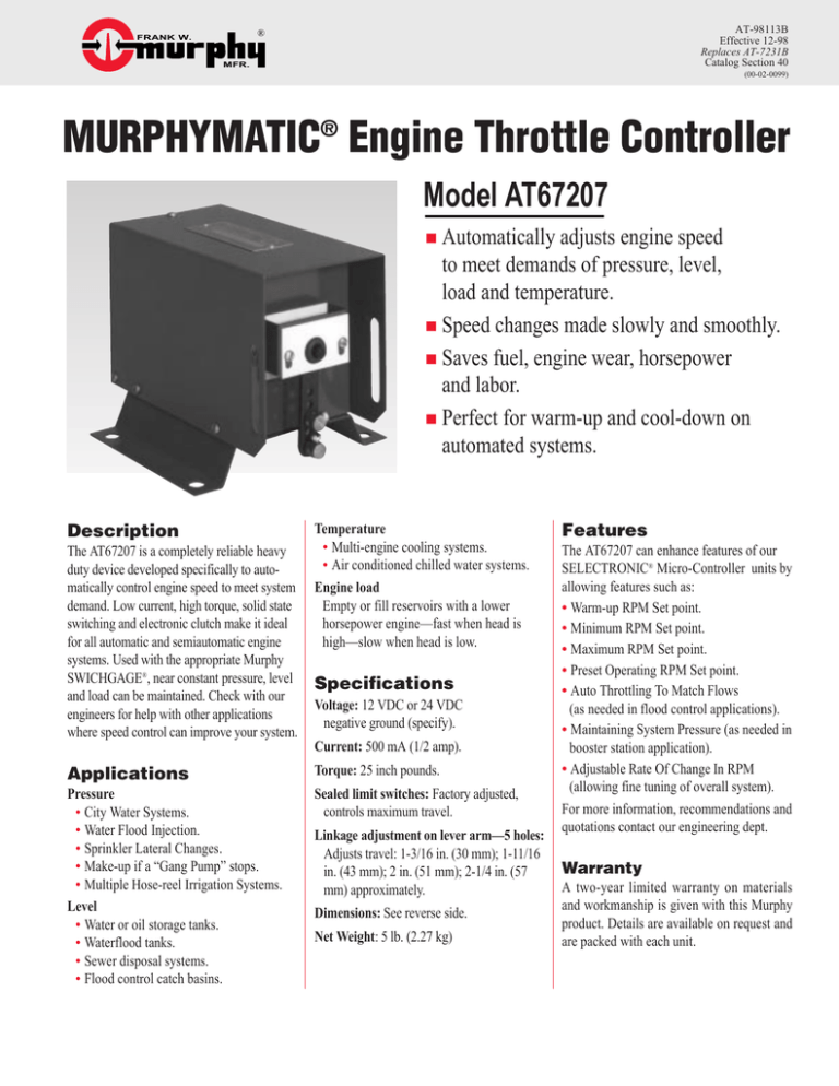 MURPHYMATIC Engine Throttle Controller MURPHYMATIC Engine Throttle Controller