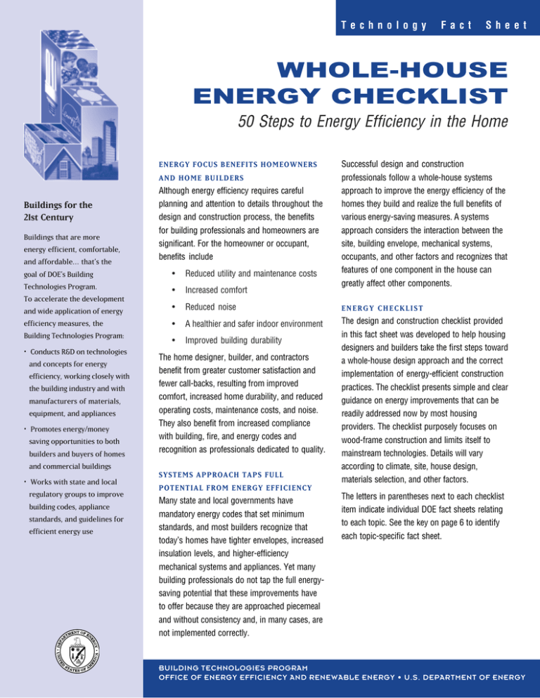 Whole House Energy Checklist Whole House Energy Checklist