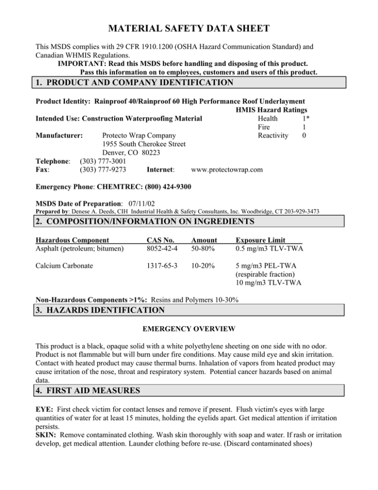 MATERIAL SAFETY DATA SHEET MATERIAL SAFETY DATA SHEET