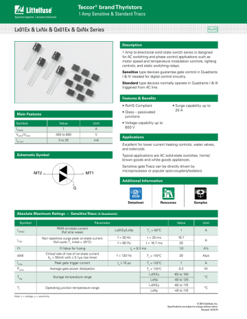 Switching Thyristors Lx01Ex/LxNx/Qx01Ex/QxNx Series Datasheet Switching Thyristors Lx01Ex/LxNx/Qx01Ex/QxNx Series Datasheet