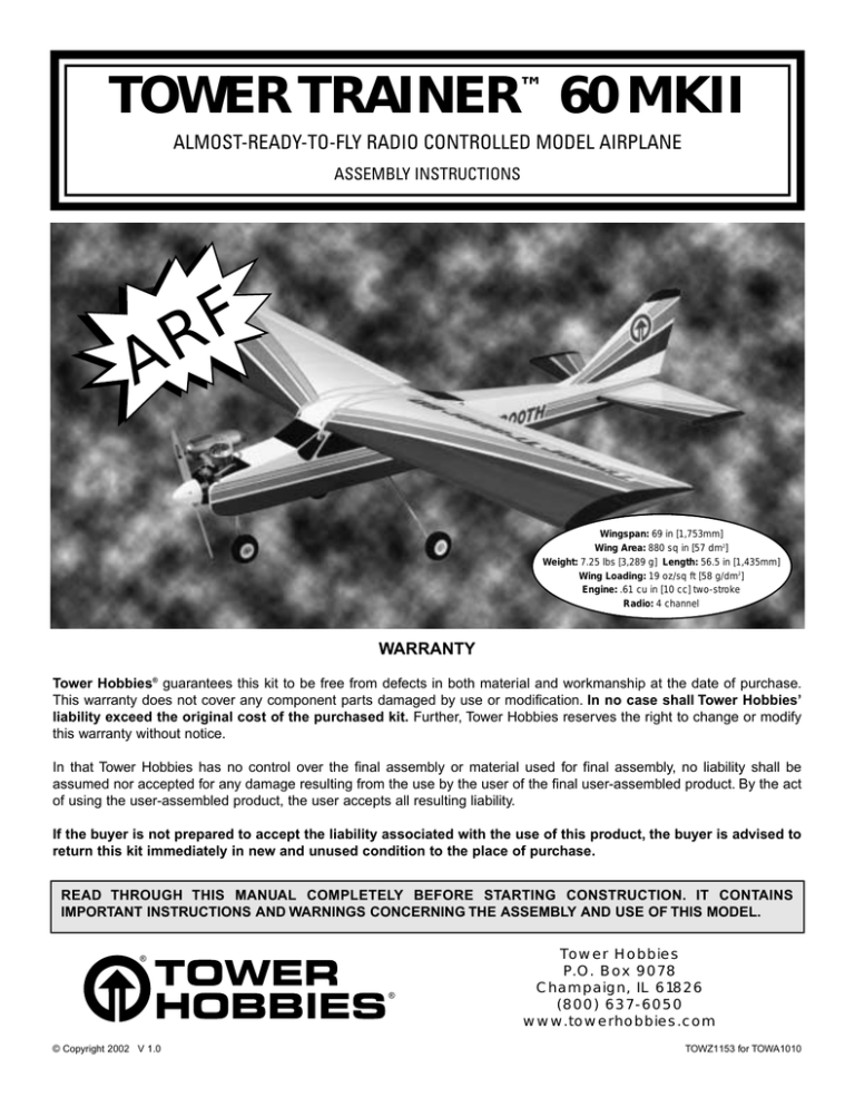 Tower Hobbies Trainer 60 MKII ARF User manual Tower Hobbies Trainer 60 MKII ARF User manual