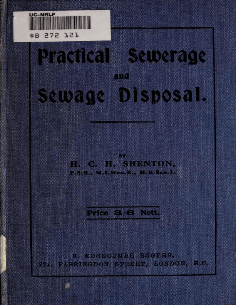 Disposal Sewerage ctlcal SHENTON, Disposal Sewerage ctlcal SHENTON,
