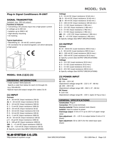 MODEL: SVA Plug-in Signal Conditioners M-UNIT SIGNAL TRANSMITTER MODEL: SVA Plug-in Signal Conditioners M-UNIT SIGNAL TRANSMITTER