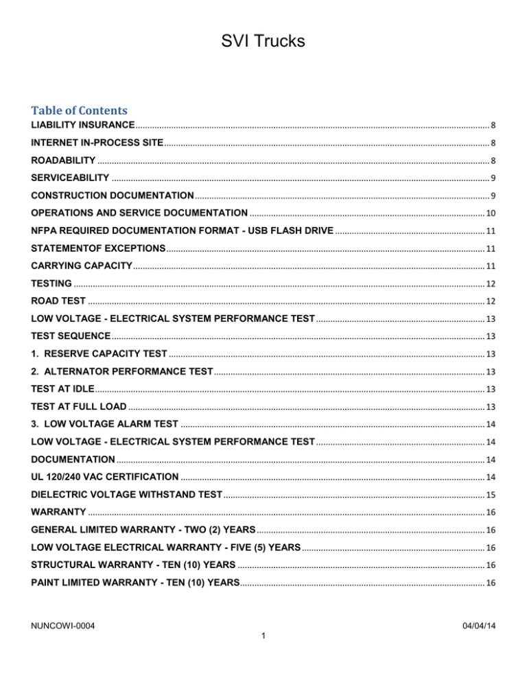 SVI Trucks Table of Contents SVI Trucks Table of Contents