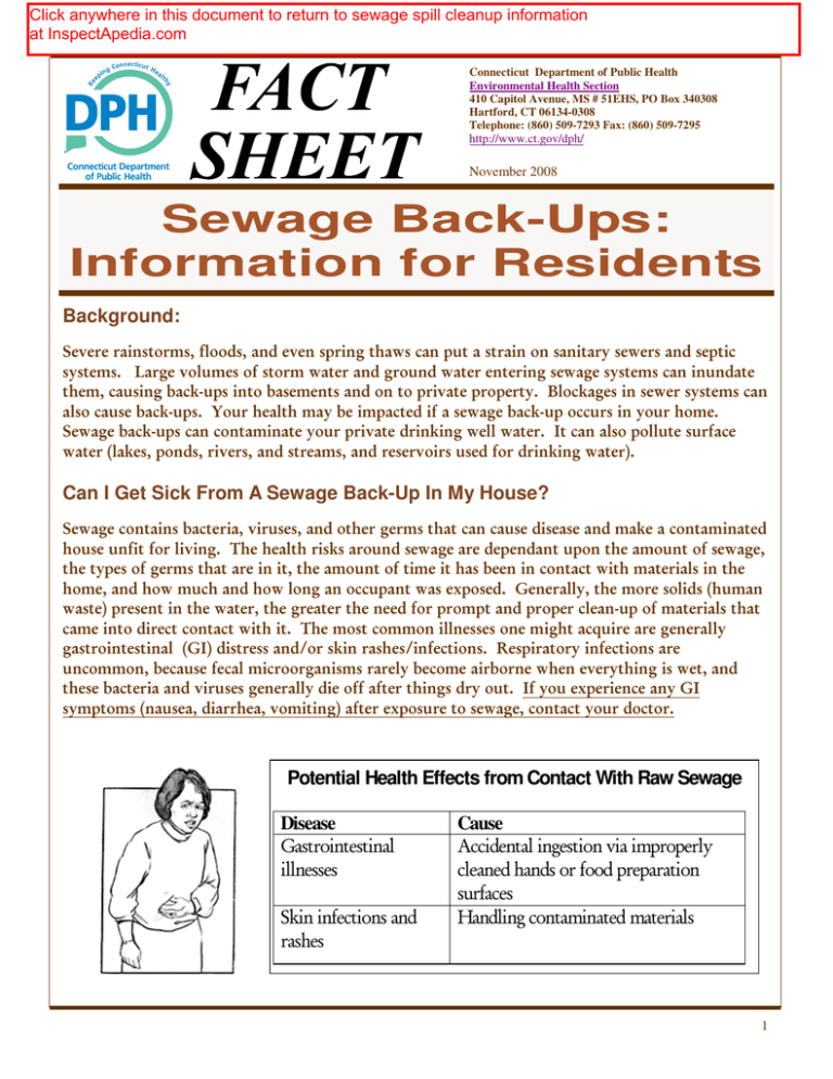 Sewage Back-ups: Information for Residents Sewage Back-ups: Information for Residents