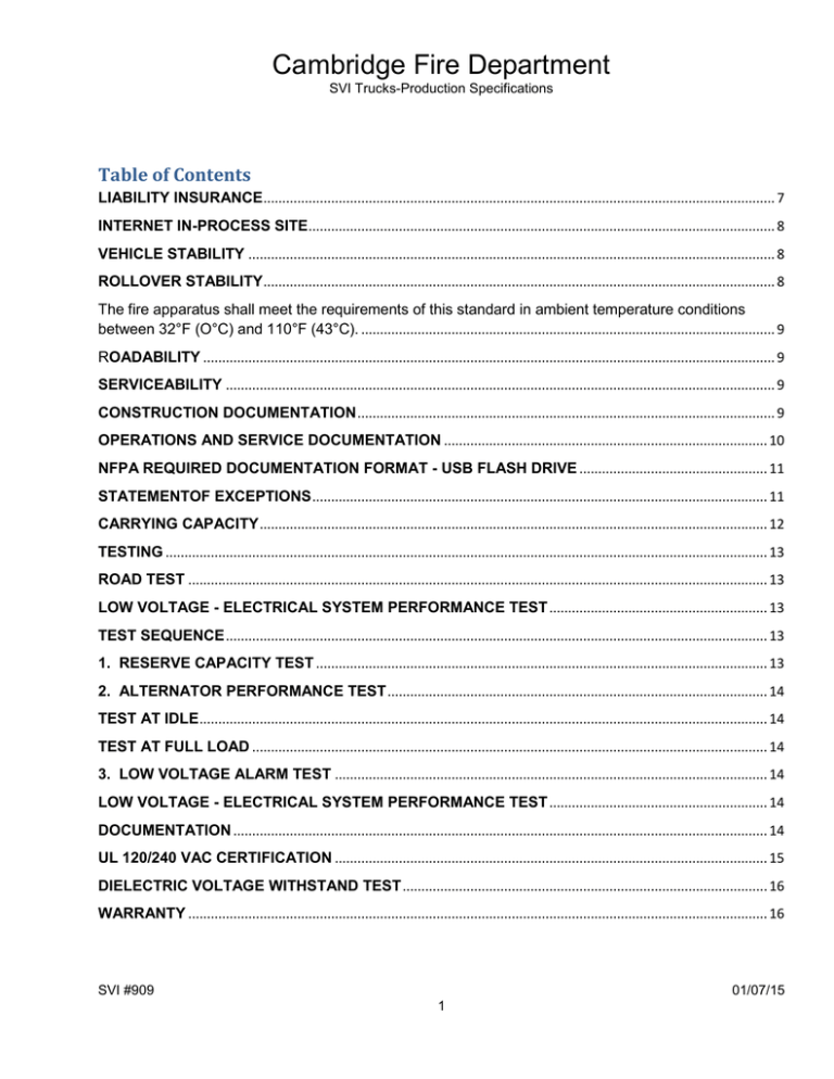 Cambridge Fire Department Table of Contents Cambridge Fire Department Table of Contents