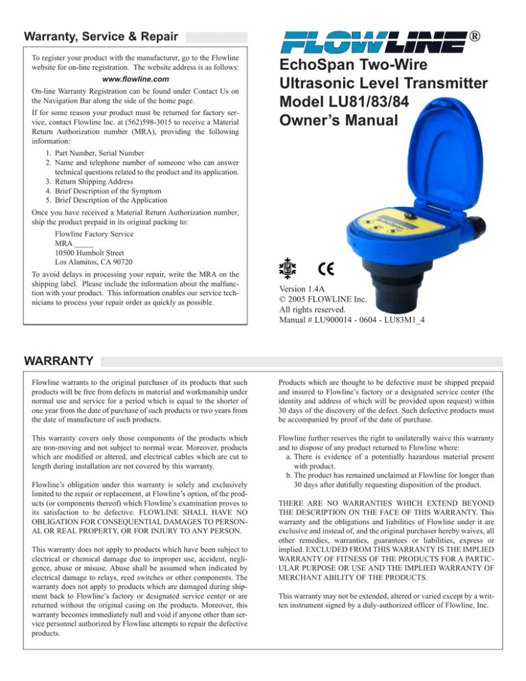 LU81, LU83, LU84 Instruction Manual LU81, LU83, LU84 Instruction Manual