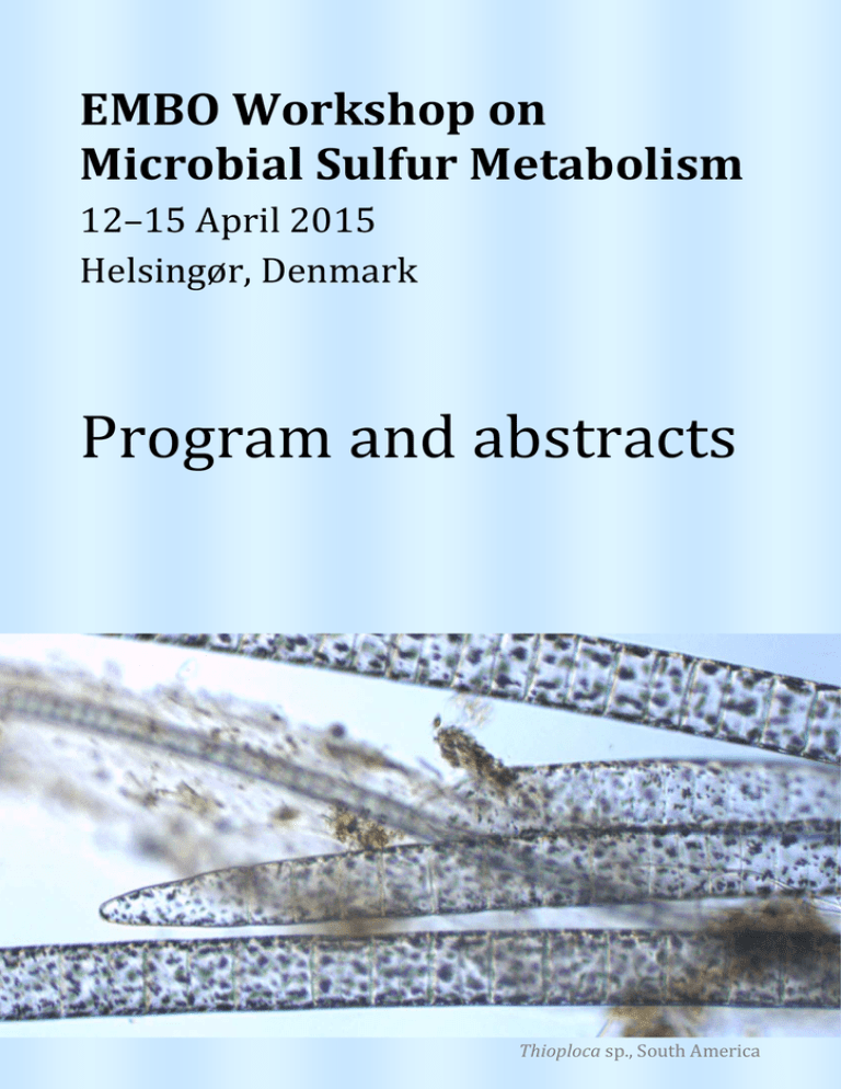 Program and abstracts EMBO Workshop on Microbial Sulfur Metabolism 12–15 April 2015 Program and abstracts EMBO Workshop on Microbial Sulfur Metabolism 12–15 April 2015