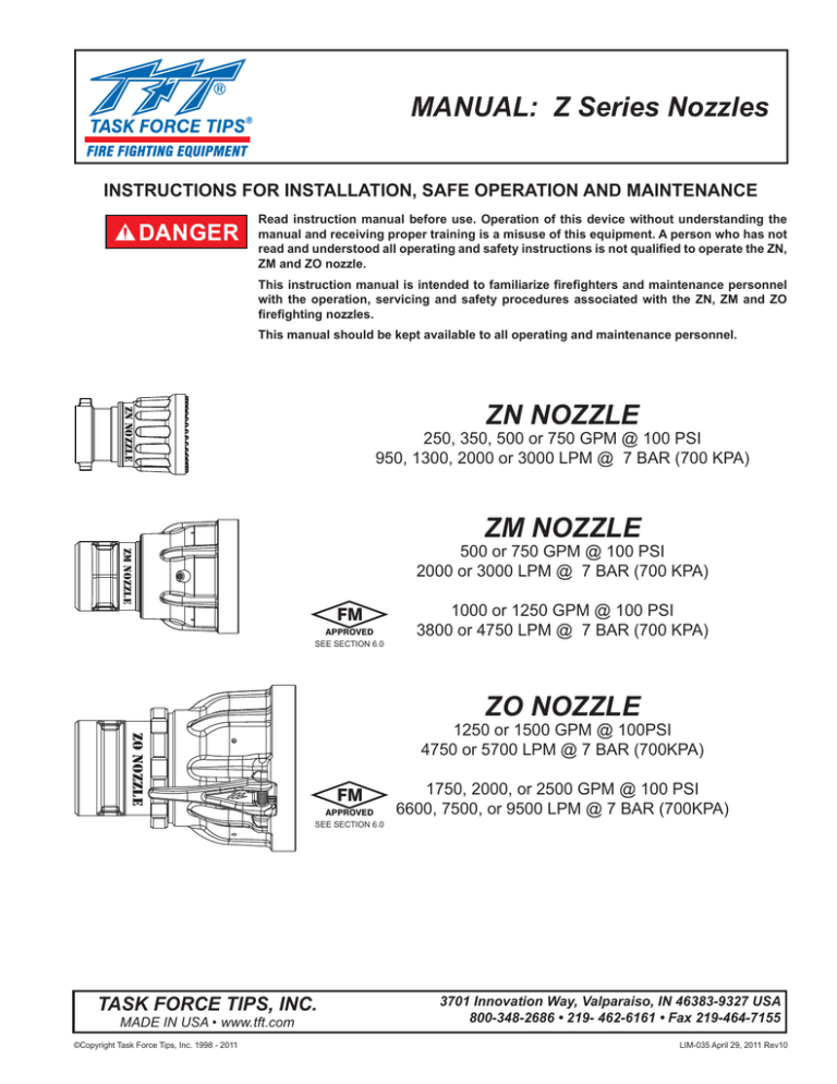 MANUAL: Z Series Nozzles DANGER MANUAL: Z Series Nozzles DANGER