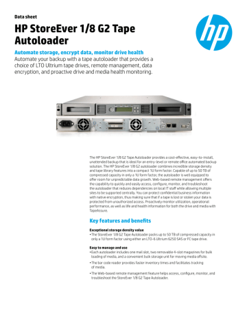 HP StoreEver 1/8 G2 LTO-6 Ultrium 8-slot SAS Autoloader pdf Data sheet | Manualzz