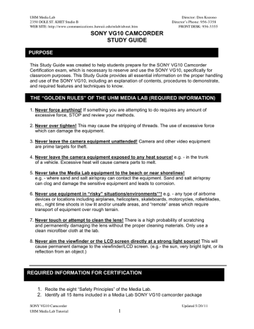 Sony VG10 Study Guide Sony VG10 Study Guide