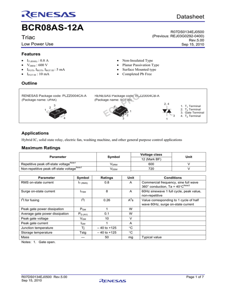 BCR08AS-12A Datasheet BCR08AS-12A Datasheet