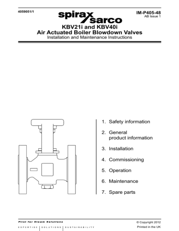 Spirax Sarco KBV21i And KBV40i Air Actuated Boiler Blowdown Valves