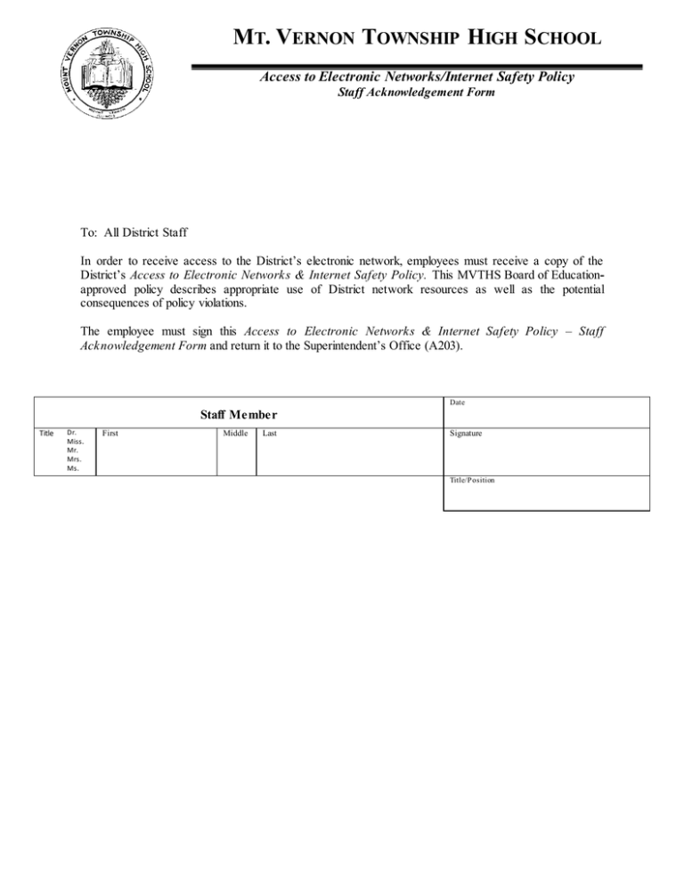 AUP--Staff Acknowledgement AUP--Staff Acknowledgement