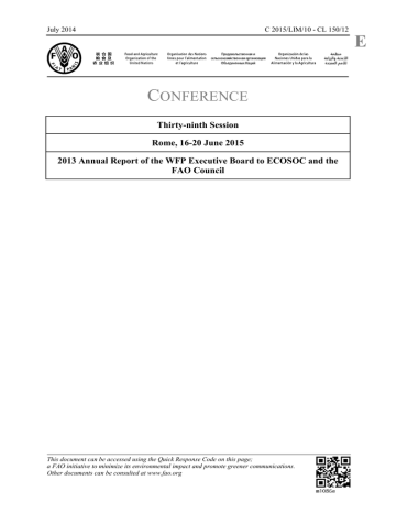 2013 Annual Report of the WFP Executive Board to ECOSOC and the FAO Council 2013 Annual Report of the WFP Executive Board to ECOSOC and the FAO Council