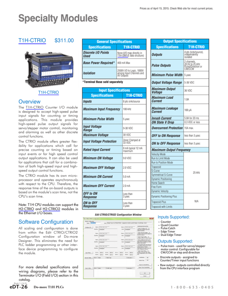 Do-more T1H Specialty Modules Technical Specs Do-more T1H Specialty Modules Technical Specs