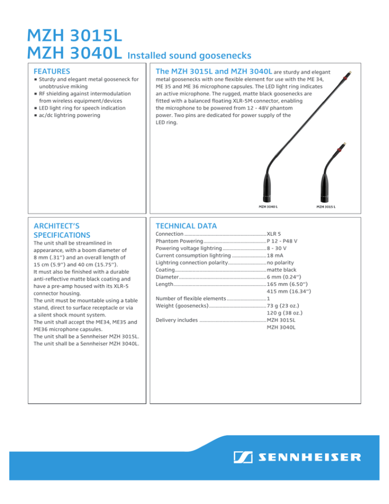 Sennheiser MZH 3040, MZH 3015 Specification Sennheiser MZH 3040, MZH 3015 Specification