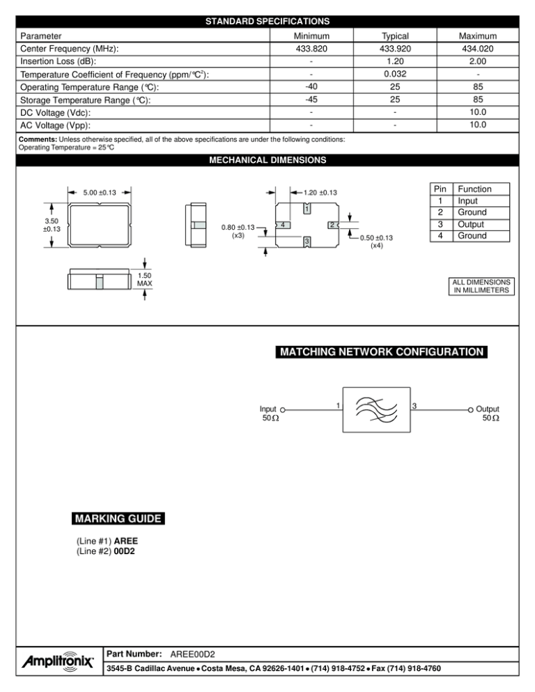 datasheet for AREE00D2 by Amplitronix LLC datasheet for AREE00D2 by Amplitronix LLC