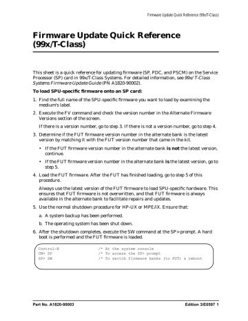 Firmware Update Quick Reference (99X/T Firmware Update Quick Reference (99X/T