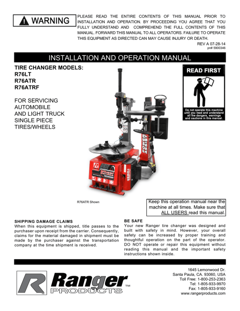 PLEASE READ THE ENTIRE CONTENTS OF THIS MANUAL PRIOR TO PLEASE READ THE ENTIRE CONTENTS OF THIS MANUAL PRIOR TO