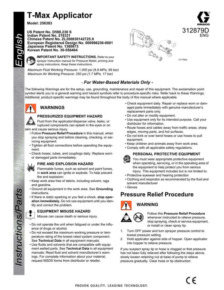 312879 D T-Max Applicator, Instruction, Parts List, English 312879 D T-Max Applicator, Instruction, Parts List, English