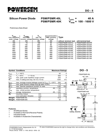 datasheet for PSM/PSMR 40/12L by Powersem datasheet for PSM/PSMR 40/12L by Powersem
