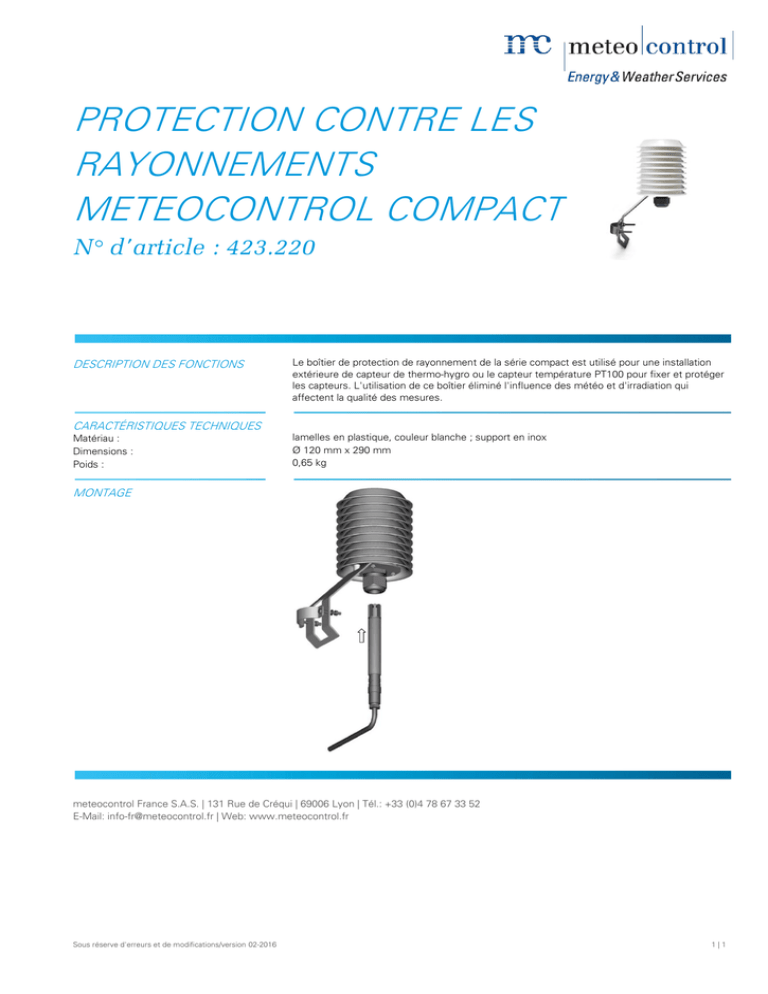 Feuille de Données Protection Contre Les Rayonnements meteocontrol Compact Feuille de Données Protection Contre Les Rayonnements meteocontrol Compact