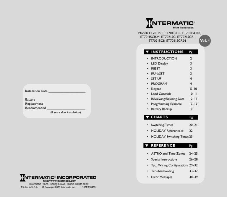 Intermatic ET70215CR, ET70115CR24, ET70215C8, ET70215CR24, ET70215C, ET70115CR8, ET70115CR, ET70115C User manual Intermatic ET70215CR, ET70115CR24, ET70215C8, ET70215CR24, ET70215C, ET70115CR8, ET70115CR, ET70115C User manual