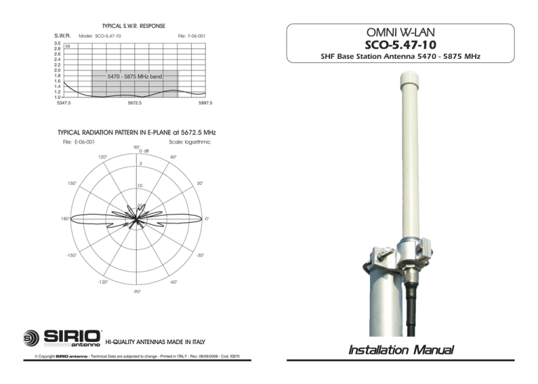 OMNI W-LAN SCO-5.47-10 SHF Base Station Antenna 5470 - 5875 MHz OMNI W-LAN SCO-5.47-10 SHF Base Station Antenna 5470 - 5875 MHz