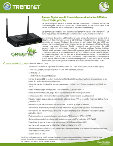 Trendnet TEW-673GRU 300Mbps Concurrent Dual Band Wireless N Gigabit Router Fiche technique | Manualzz Trendnet TEW-673GRU 300Mbps Concurrent Dual Band Wireless N Gigabit Router Fiche technique | Manualzz