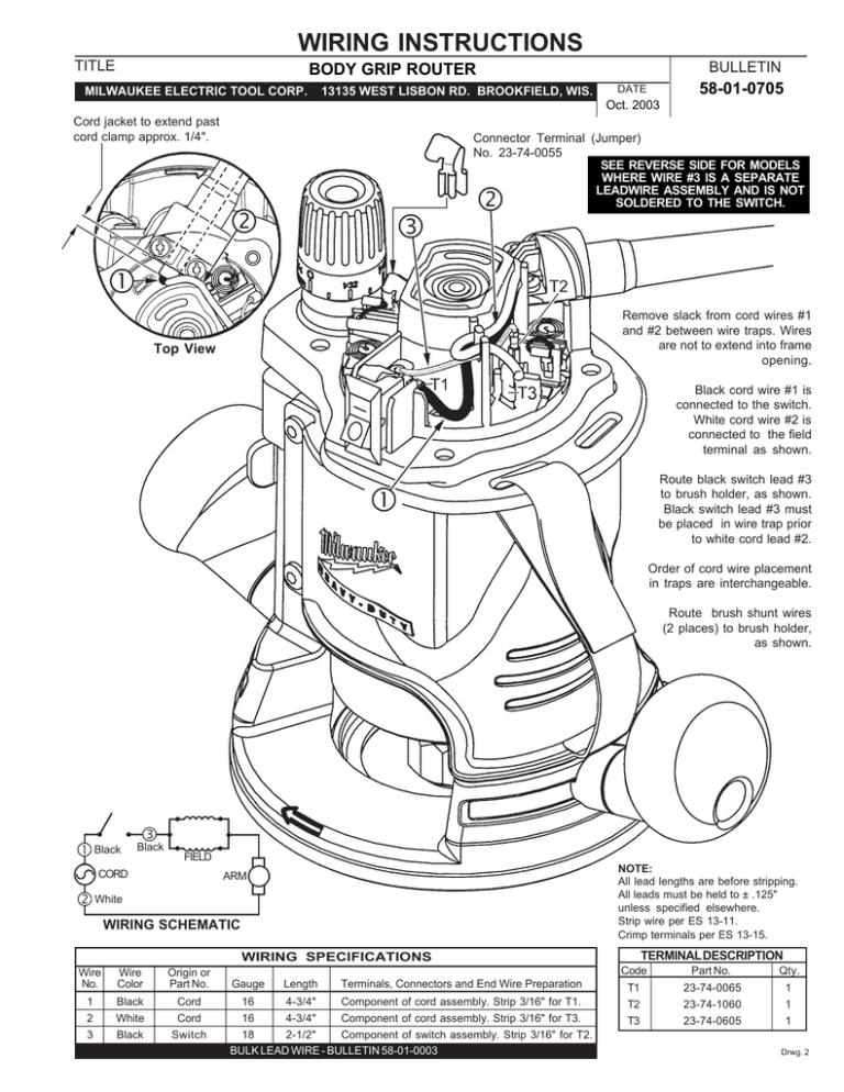 WIRING INSTRUCTIONS BODY GRIP ROUTER 58-01-0705 TITLE WIRING INSTRUCTIONS BODY GRIP ROUTER 58-01-0705 TITLE