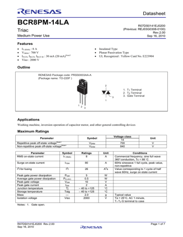 Download datasheet for BCR8PM-14LA by Renesas Electronics Corporation Download datasheet for BCR8PM-14LA by Renesas Electronics Corporation