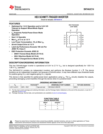 HEX SCHMITT TRIGGER INVERTER SN74AUC14 FEATURES Manualzz