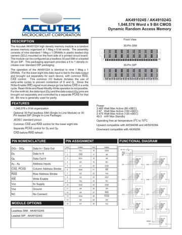 Download datasheet for AK491024G by Accutek Microcircuit Corporation Download datasheet for AK491024G by Accutek Microcircuit Corporation