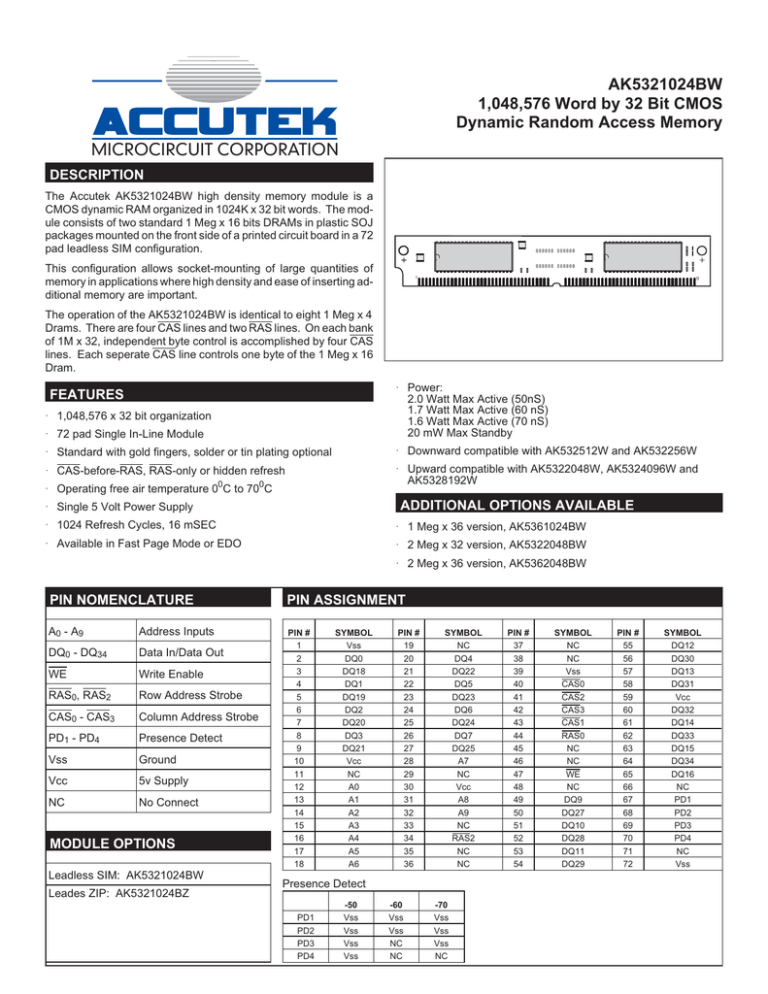 Download datasheet for AK5321024BW by Accutek Microcircuit Corporation Download datasheet for AK5321024BW by Accutek Microcircuit Corporation